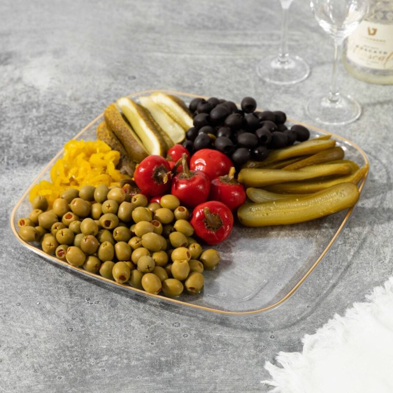 12 inch square clear gold rim serving tray 2