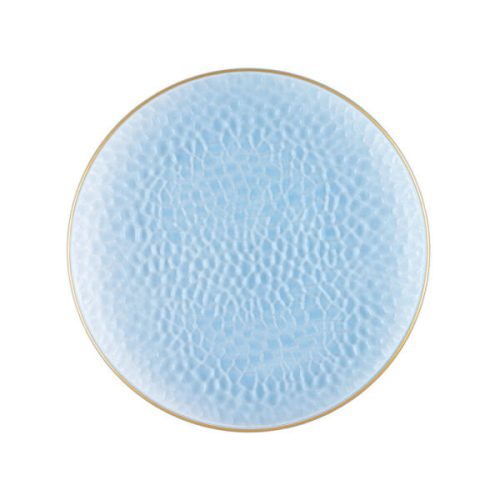 Blue and Gold Round Hammered Plastic Plates