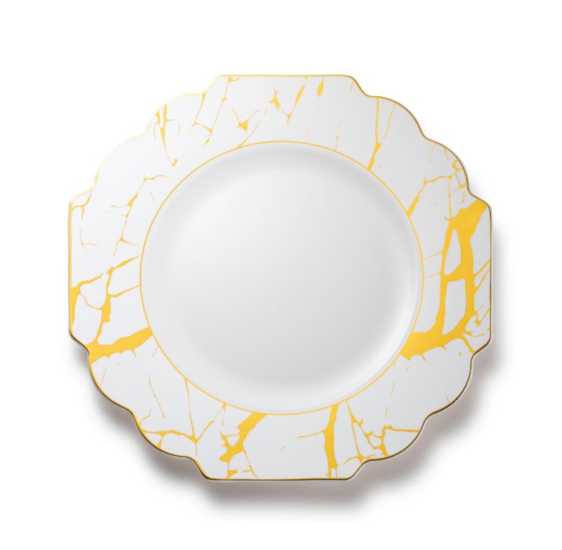 White and Gold Marble Plastic Plates