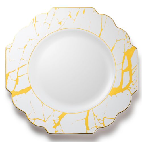 White and Gold Marble Plastic Plates