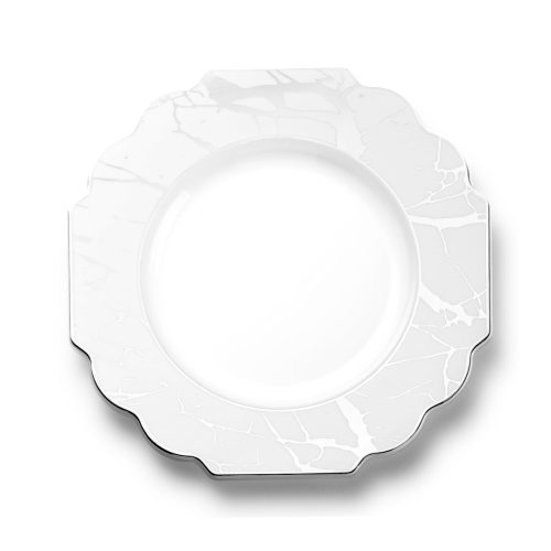 White and Silver Marble Plastic Plates