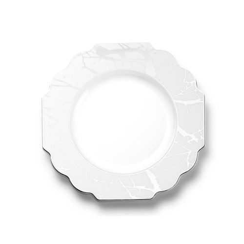 White and Silver Marble Plastic Plates