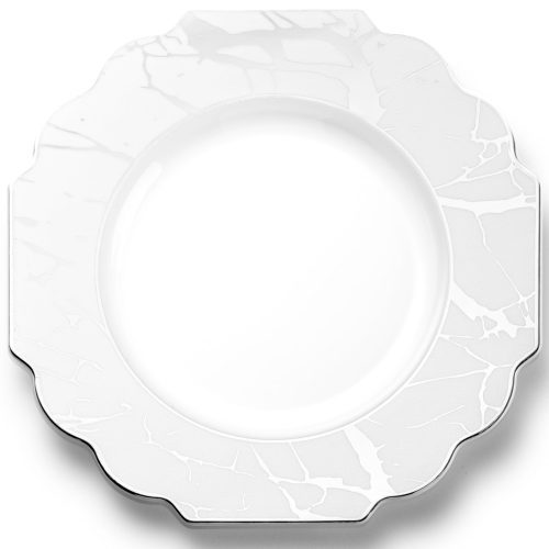 White and Silver Marble Plastic Plates