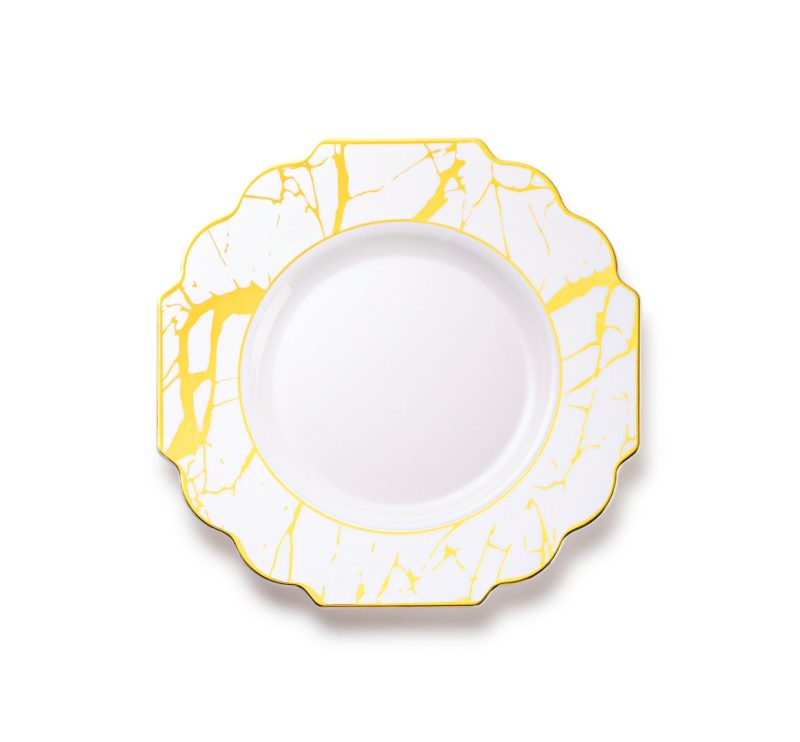 White and Gold Marble Plastic Plates