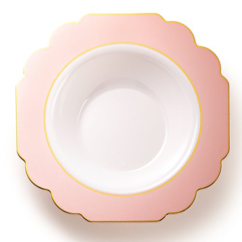 Pink and Gold Rim Plastic Bowl