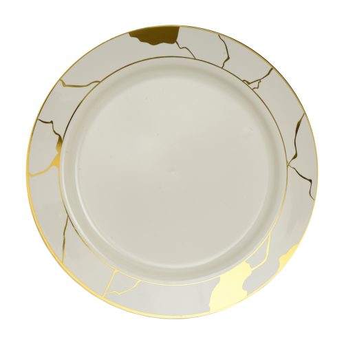  Cream and Gold Round Plastic Plate