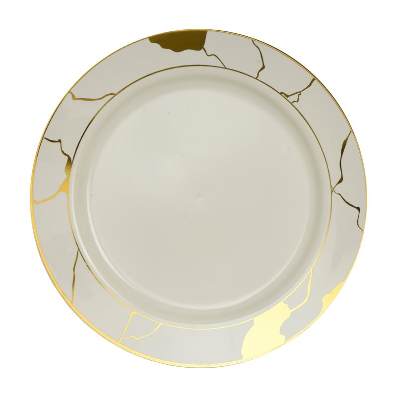 Cream and Gold Round Plastic Plate