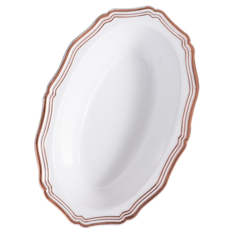 Rose Gold and White Round Plastic Plates