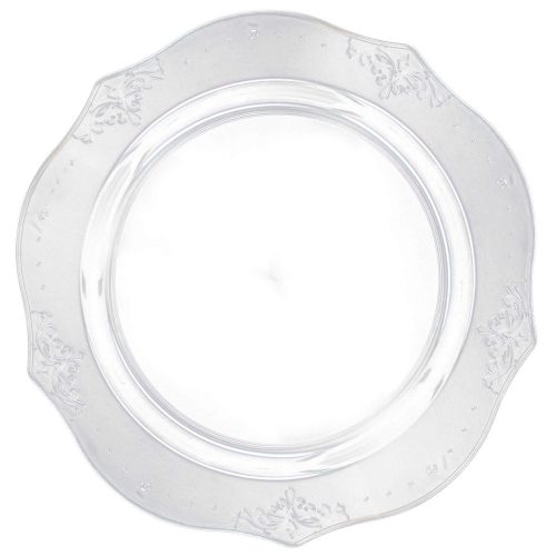 10 Inch Clear Round Plastic Dinner Plate 20 Pack - Antique - Posh Setting