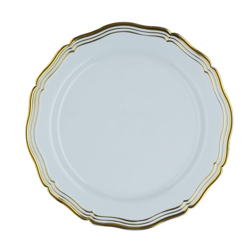 10 inch White and Gold Round Plastic Dinner Plates - Aristocrat - Posh Setting