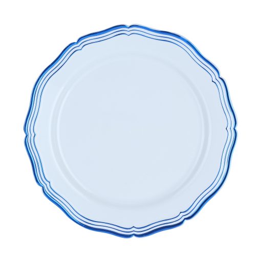 7.25 inch Blue and Silver Round Plastic Dinner Plate - Aristocrat - Posh Setting