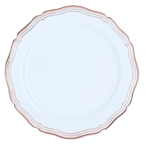 Rose Gold and White Round Plastic Plates