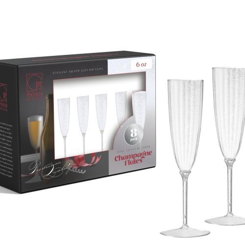 SilverGlitterPlasticChampagneGlasses