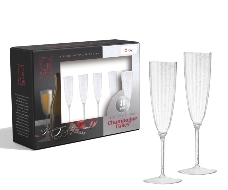 SilverGlitterPlasticChampagneGlasses