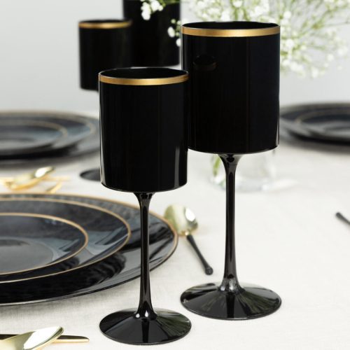 black and gold plastic stemmed wine glass 14 oz 2