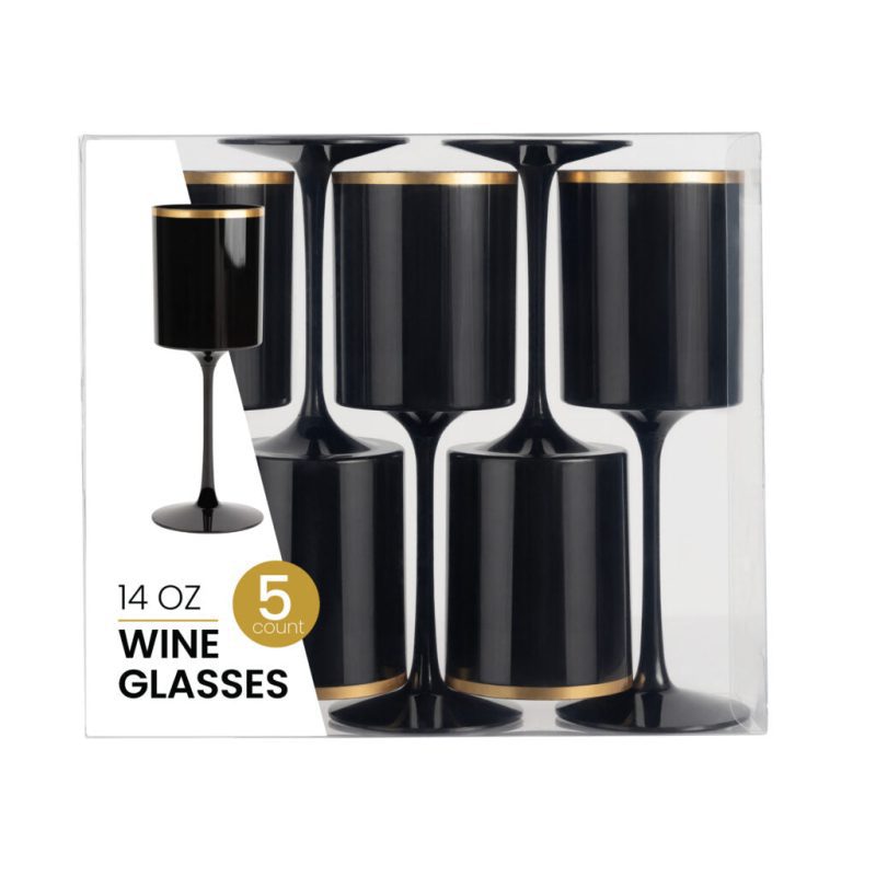 black and gold plastic stemmed wine glass 14 oz 3