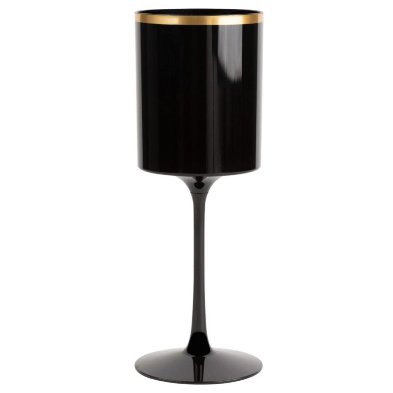 black and gold plastic stemmed wine glass 14 oz