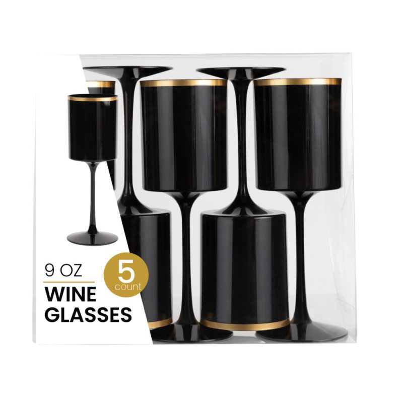 black and gold plastic stemmed wine glass 9 oz 3