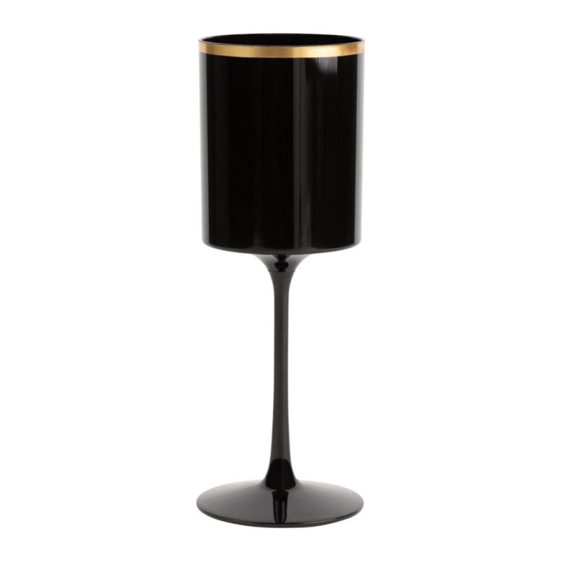 black and gold plastic stemmed wine glass 9 oz