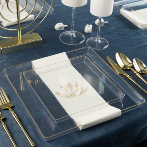 clear and gold plastic chanukah square plates 4263 3