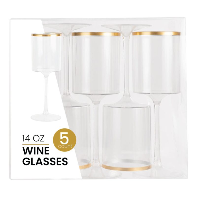 clear and gold plastic stemmed wine glass 3