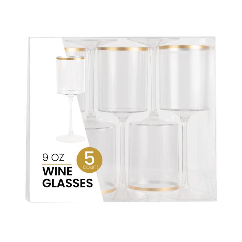 clear and gold plastic stemmed wine glass 9 oz 1