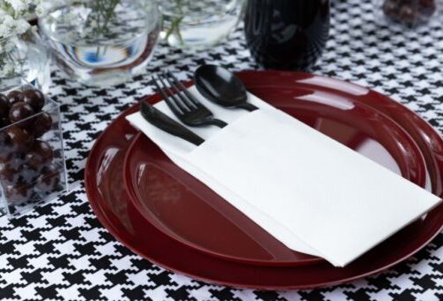 cranberry red plastic dinnerware set edge 2