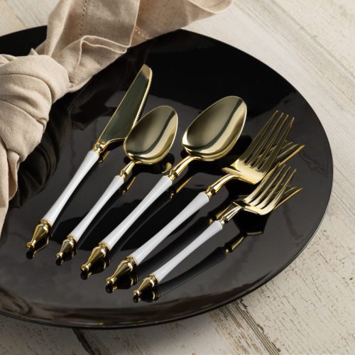 diposable plastic gold and white flatware majestic 4