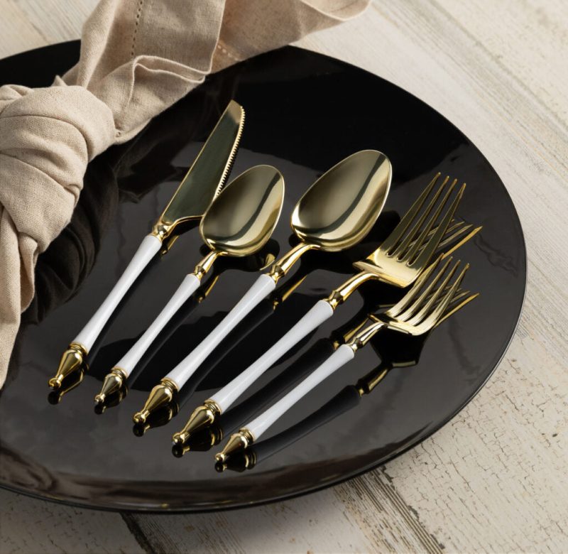 diposable plastic gold and white flatware majestic 4