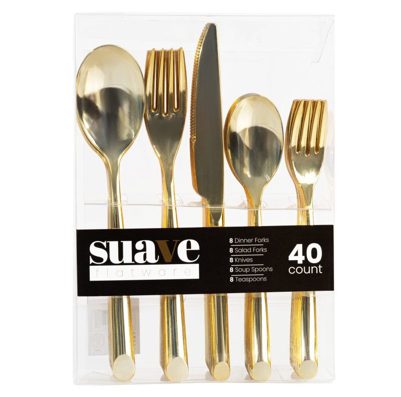 gold disposable flatware set suave