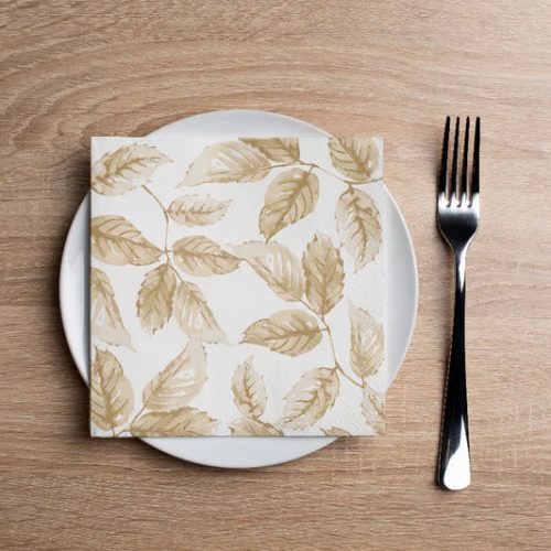 linen like gilded leaves cocktail napkins 3