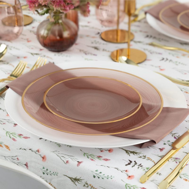 rose and gold rim plastic dinnerware set 4504 6