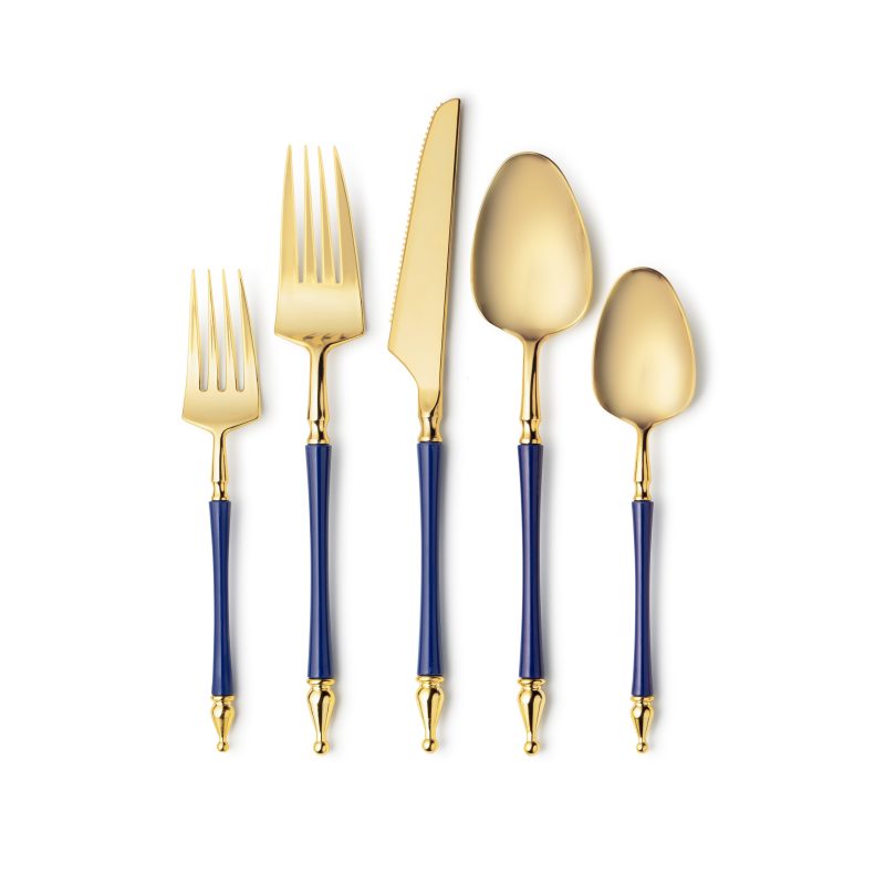 royal blue and gold plastic flatware set sophisticate 4674 1