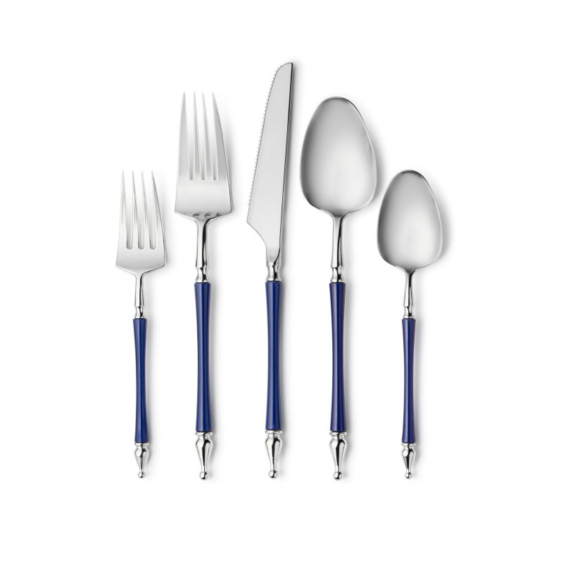 silver and blue disposable elegant flatware set sophisticate 4665 2