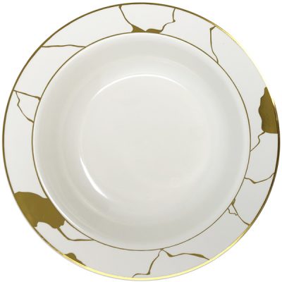 Cream and Gold Round Plastic Plate