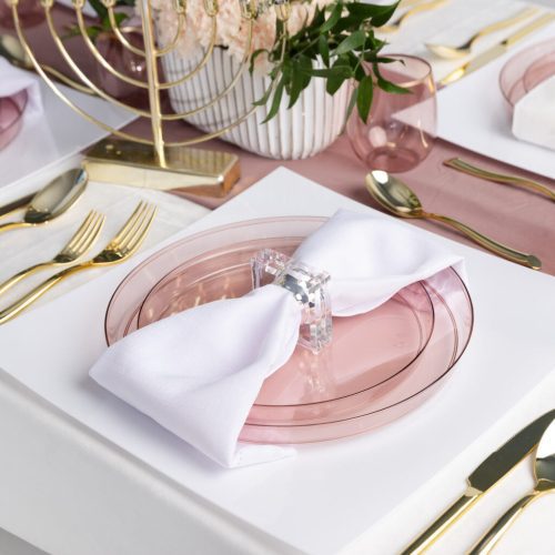 transparent rose round plastic plates for party sharp 5