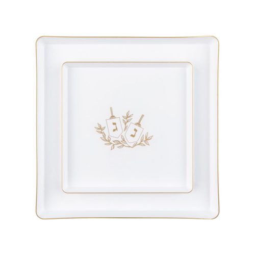 white and gold plastic chanukah square plates 4261 3