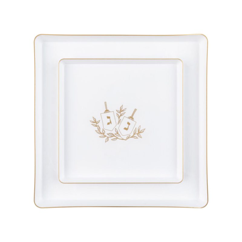 white and gold plastic chanukah square plates 4261 3