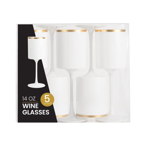 white and gold plastic stemmed wine glass 2