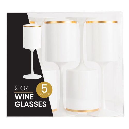 white and gold plastic stemmed wine glass 9 oz 3