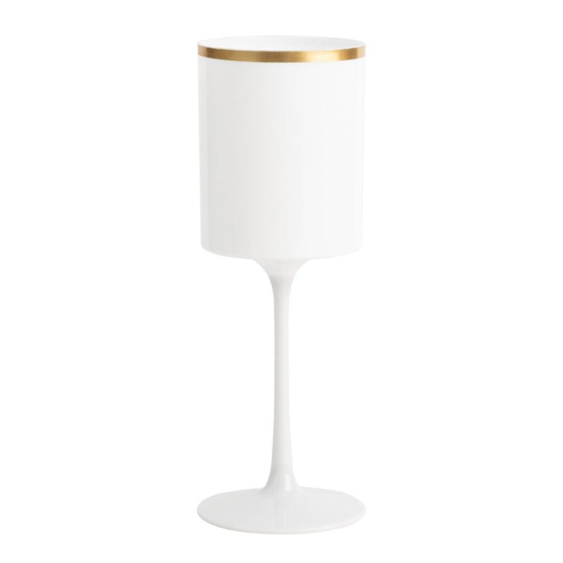 white and gold plastic stemmed wine glass 9 oz