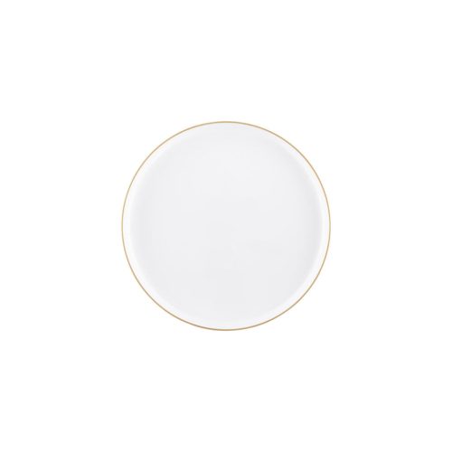 white and gold rim plastic plate on white background