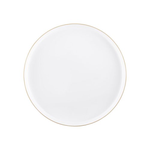 white and gold rim plastic plate on white background