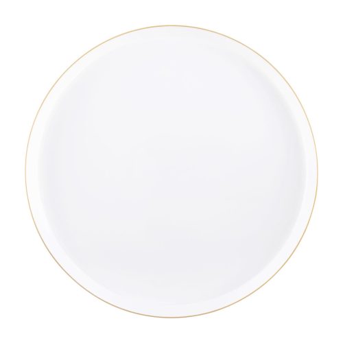 white and gold rim plastic plate on white background