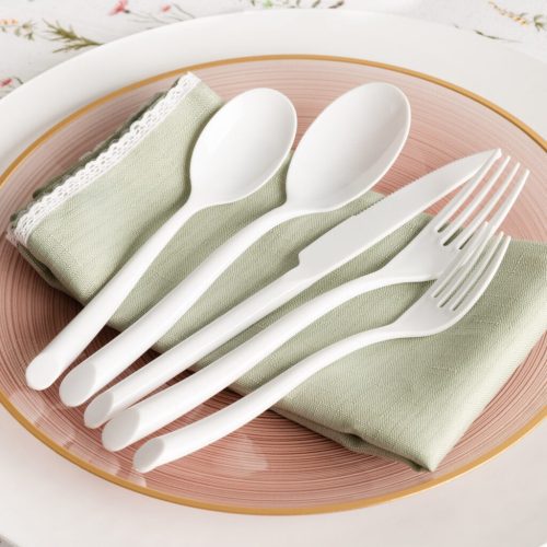 white plastic flatware set suave 2